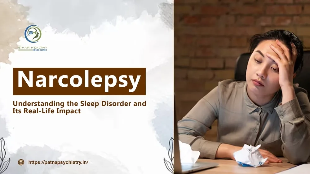 A young adult falling asleep at a desk during the day, surrounded by books and a coffee cup, symbolizing the struggle with narcolepsy and excessive daytime sleepiness.