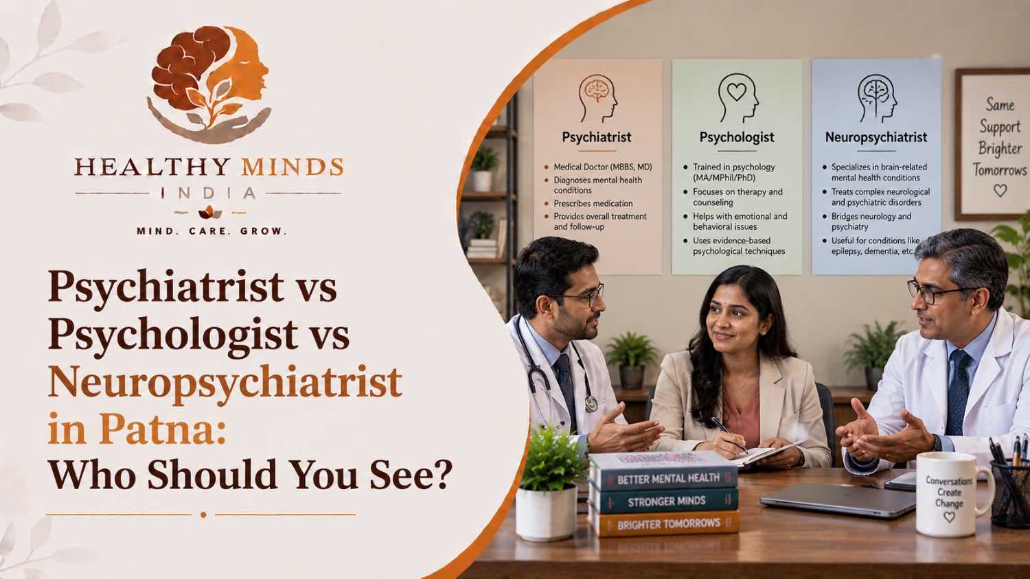 Psychiatrist vs Psychologist vs Neuropsychiatrist in Patna - who to see, Healthy Minds India