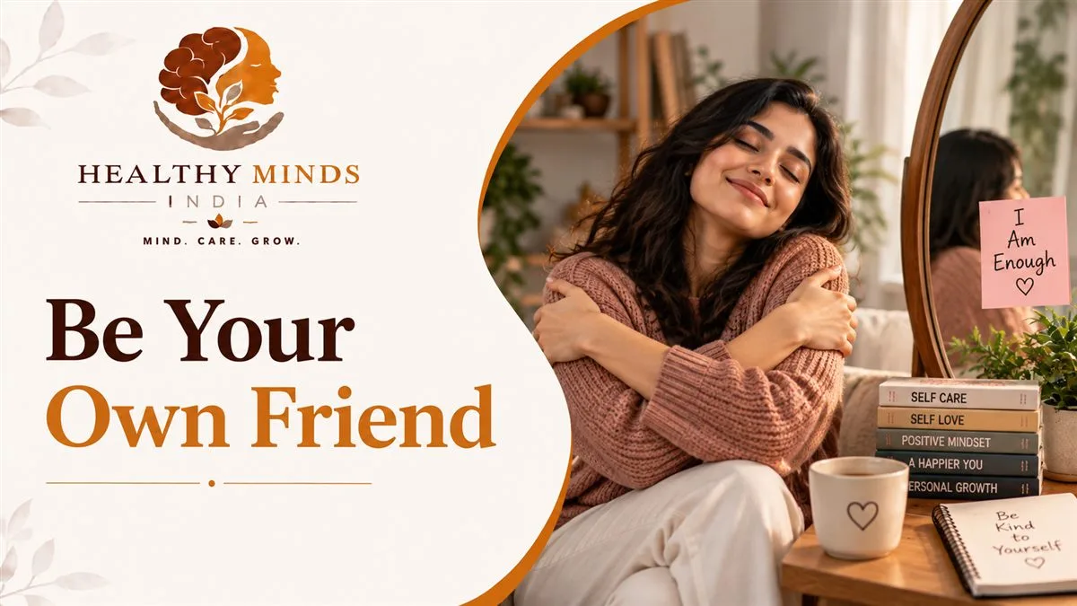 A woman in a joyful, self-caring moment, representing self-love and self-compassion, Healthy Minds India