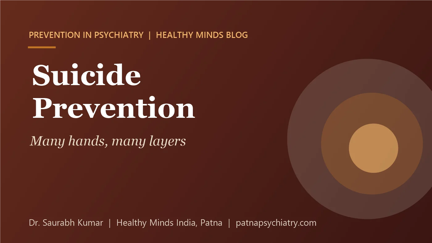 Cover for Suicide Prevention, from the Prevention in Psychiatry series by Dr. Saurabh Kumar, Healthy Minds India