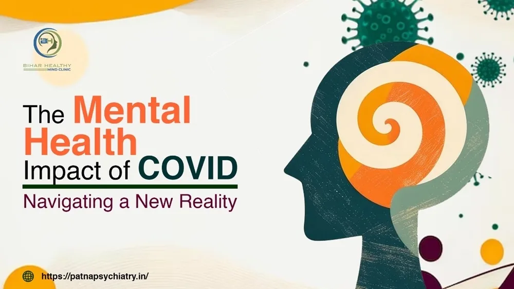 Illustration of a person wearing a mask, surrounded by abstract symbols of stress and isolation, symbolizing the mental toll of the COVID-19 pandemic.