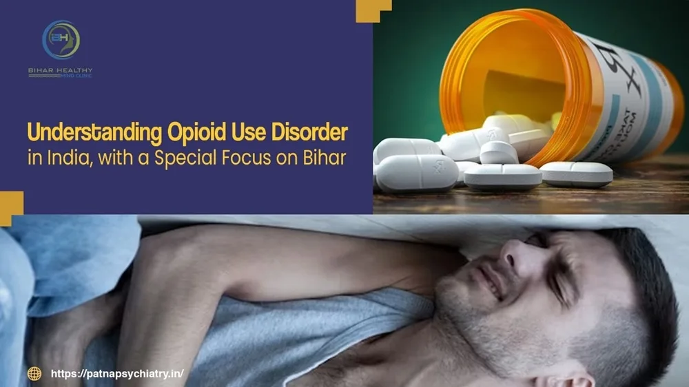 A distressed man, alone in a dim room with pill bottles around him, representing opioid addiction in rural India.