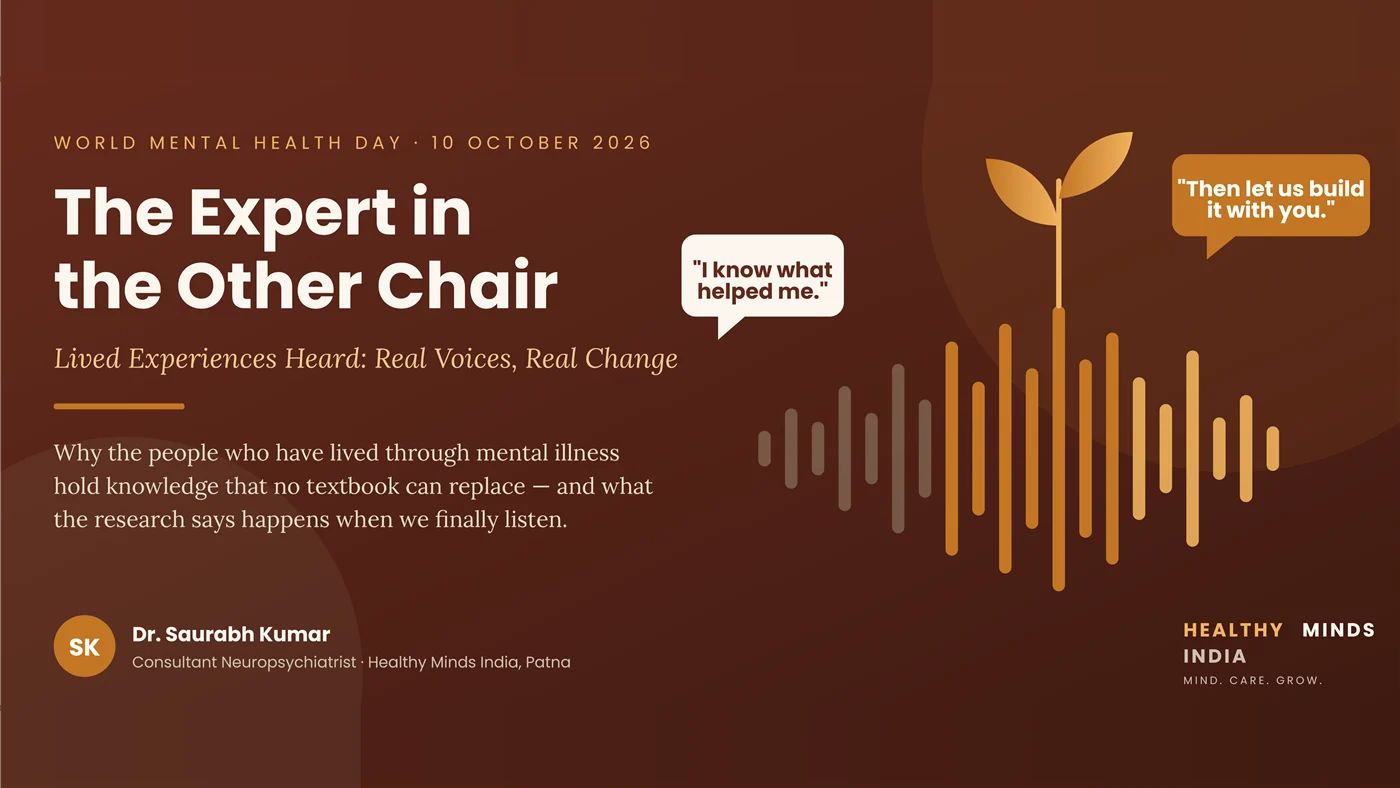 Banner for World Mental Health Day 2026 - sound-wave of voices growing into a sprout, Healthy Minds India